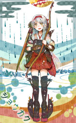 Rule 34 | 10s, 1girl, arrow (projectile), blush, boots, bow (weapon), brown eyes, hairband, highres, itomugi-kun, japanese clothes, kantai collection, long hair, muneate, personification, ribbon, shoukaku (kancolle), skirt, smile, thigh boots, thighhighs, twintails, weapon, white hair