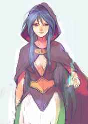 Rule 34 | 1girl, blue eyes, blue hair, breasts, breath of fire, breath of fire i, closed mouth, deis, highres, hood, kannoaki, lamia, long hair, looking at viewer, monster girl, simple background, smile, solo