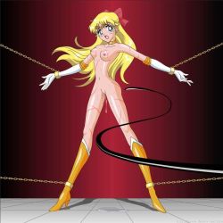 Rule 34 | 1990s (style), 1girl, aino minako, bdsm, bishoujo senshi sailor moon, blonde hair, boots, breasts, chain, choker, circlet, knee boots, nude, pussy juice, sailor venus, slave, tears, torture, uncensored, whip, whip marks, whipping