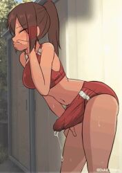 1futa animated blush breasts brown_eyes brown_hair bulge cum ejaculation ejaculation_under_clothes erection erection_under_clothes futanari hand_on_own_face hand_on_own_thigh handsfree_ejaculation leaning_forward medium_breasts outdoors ponytail precum shiwa_kou solo spontaneous_orgasm sports_bikini sports_bra sweat tagme track_uniform twitching_penis video