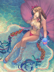 Rule 34 | 1girl, absurdly long hair, absurdres, bare shoulders, bikini, black hair, blush, bracelet, braid, breasts, chest tattoo, clam shell, cup, drinking glass, facial mark, fate/grand order, fate (series), flower, forehead mark, hair flower, hair ornament, highres, jewelry, large breasts, legs, long hair, looking at viewer, multicolored hair, navel, necklace, parted bangs, parted lips, pearl bracelet, pearl necklace, pink hair, sandals, sarong, sessyoin kiara, sessyoin kiara (swimsuit mooncancer), sessyoin kiara (swimsuit mooncancer) (first ascension), shell, shell necklace, sitting, smile, streaked hair, swimsuit, takinashi (friend coffee), tattoo, thighs, twin braids, underboob, very long hair, water, white bikini, yellow eyes