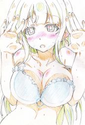 Rule 34 | 1girl, absurdres, against glass, anitore! ex, bikini, blush, breast press, breasts, cleavage, color trace, hands up, highres, kitazinger, large breasts, long hair, saotome shizuno, solo, swimsuit