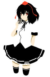 Rule 34 | 1girl, aprilrain, female focus, hat, kinsenka, no lineart, red hat, shameimaru aya, simple background, solo, thighhighs, touhou, white background