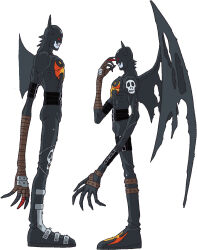 Rule 34 | 00s, 1boy, belt, biceps, black footwear, black gloves, boots, character sheet, claws, demon, demon horns, devimon, digimon, digimon (creature), digimon adventure, fangs, full body, gloves, grin, highres, horns, long arms, mark of evil, multiple views, muscular, official art, pointy ears, red eyes, scan, simple background, smile, solo
