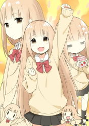 Rule 34 | &gt;:&gt;, &gt;:d, 10s, 1girl, :&gt;, :d, = =, blonde hair, blush, brown eyes, cardigan, chibi, clenched hands, collage, double v, drinking, head rest, highres, juice box, long hair, looking at viewer, lying, miyano (tanaka-kun wa itsumo kedaruge), miyano (tanakeda), multiple persona, multiple views, on stomach, open mouth, raised fist, school uniform, skirt, sky-freedom, smile, solid oval eyes, sweater, tanaka-kun wa itsumo kedaruge, v, v-shaped eyebrows, | |