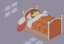Rule 34 | 1boy, 1other, ^^^, androgynous, animated, bed, blue background, brown hair, christmas, christmas stocking, closed eyes, closed mouth, commentary, flower, flowey (undertale), frisk (undertale), indoors, lying, on back, sasa kichi, simple background, sleeping, snowing, ugoira, under covers, undertale, video, window