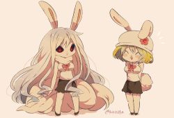 Rule 34 | 2girls, ^ ^, animal ears, blonde hair, breasts, carrot (one piece), chibi, closed eyes, dual persona, furry, hat, long hair, multiple girls, one piece, rabbit ears, red eyes, skirt, sulong form, tail, white hair