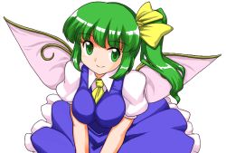 Rule 34 | 1girl, bad id, bad pixiv id, daiyousei, fairy wings, female focus, green eyes, green hair, matching hair/eyes, mono (moiky), puffy sleeves, short hair, short sleeves, side ponytail, smile, solo, touhou, transparent background, wings