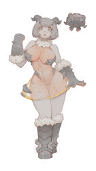 Rule 34 | 1girl, absurdres, alternate costume, alternate hairstyle, bare shoulders, black gloves, black hair, black legwear, blunt bangs, breasts, cleavage, closed mouth, covered navel, curvy, dress, drone, elbow gloves, eyelashes, floating, full body, fur-trimmed gloves, fur collar, fur trim, gaoerji, gloves, hand up, highres, horns, impossible clothes, impossible dress, large breasts, legs together, looking at viewer, machinery, mei (overwatch), nose, orange dress, overwatch, overwatch 1, pink lips, robot, sheep horns, short hair, simple background, skin tight, sleeveless, snowball (overwatch), solo, teeth, thigh gap, tight clothes, turtleneck, turtleneck dress, upper teeth only, white background, wide hips, yellow eyes