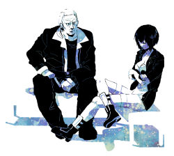 Rule 34 | aoi527, bad id, bad pixiv id, batou (gits), boots, closed eyes, coat, crossed arms, crossed legs, ghost in the shell, ghost in the shell stand alone complex, jacket, kusanagi motoko, shin guards, short hair, simple background, sitting, thighhighs