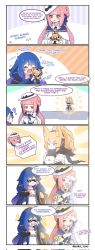 Rule 34 | &gt; &lt;, &gt; o, 3girls, 6koma, :d, animal ear fluff, animal ears, arknights, arm up, armor, artistic error, black bow, black scarf, blonde hair, blue hair, blush stickers, bow, breastplate, breasts, brown eyes, camcorder, capelet, ceylon (arknights), character doll, character request, collared shirt, comic, commentary, commission, corrupted twitter file, diagonal stripes, dress, english commentary, gloves, glowing, hat, hat bow, headphones, headset, heart, high ponytail, highres, holding, horse ears, horse girl, horse tail, kurotofu, long hair, long sleeves, multiple girls, nearl (arknights), o o, one eye closed, open mouth, pink hair, ponytail, puffy long sleeves, puffy sleeves, scarf, shirt, small breasts, smile, sparkle, striped, striped background, sunglasses, tail, tilted headwear, torn clothes, torn scarf, twitter username, very long hair, video camera, white capelet, white dress, white gloves, white headwear, white shirt, wide sleeves, xd