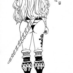 Rule 34 | 1girl, ass, charlotte smoothie, long hair, one piece, tattoo, weapon