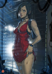 Rule 34 | 1girl, absurdres, ada wong, asian, bandages, bare shoulders, black bra, black choker, black hair, bra, breasts, choker, cleavage, clothes lift, covered erect nipples, dress, dress lift, female focus, ganassa, highres, hip focus, holster, indoors, lifting own clothes, looking at viewer, nipples, red dress, resident evil, resident evil 2, self exposure, short dress, short hair, sleeveless, sleeveless dress, small breasts, solo, source request, umbrella corporation, underwear