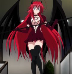 Rule 34 | 10s, 1girl, breasts, cleavage, female focus, high school dxd, highres, large breasts, long hair, red hair, rias gremory, smile, solo, standing, stitched, third-party edit