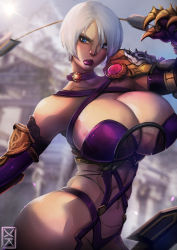 Rule 34 | 1girl, breasts, cleavage, highres, huge breasts, isabella valentine, short hair, solo, soul calibur, weapon, whip sword