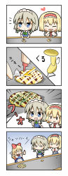 Rule 34 | 3girls, 4koma, :d, :o, ^ ^, alice margatroid, apron, arms up, blonde hair, blue dress, bow, bowtie, capelet, chibi, clenched hand, clenched hands, closed eyes, comic, cooking, dress, dress shirt, eating, female focus, food, headband, heart, izayoi sakuya, looking at another, looking away, maid headdress, multiple girls, o o, okonomiyaki, open mouth, outstretched arms, shanghai doll, shirt, short hair, short sleeves, silver hair, skirt, smile, spatula, touhou, umi suzume, v arms, vest, | |
