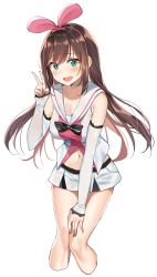 Rule 34 | 1girl, absurdres, aqua eyes, bad id, bad twitter id, bare shoulders, blush, breasts, brown hair, cleavage, collarbone, hairband, highres, kizuna ai, kizuna ai inc., large breasts, long hair, looking at viewer, multicolored hair, navel, open mouth, pink hair, sabet (young ouo), smile, solo, standing, v, virtual youtuber