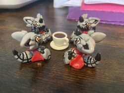 Rule 34 | coffee, coffee cup, cup, digimon, digimon (creature), disposable cup, hackmon (digimon), highres, looking at another, meme, orange eyes, tail