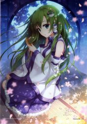 Rule 34 | 1girl, absurdres, an2a, artist name, blurry, brushing hair, cherry blossoms, comb, copyright name, depth of field, detached sleeves, floral print, frills, frog hair ornament, green eyes, green hair, hair ornament, hair tubes, highres, holding, indoors, japanese clothes, kochiya sanae, looking at viewer, open mouth, page number, petals, round window, scan, shadow, sitting, sleeveless, snake hair ornament, solo, spring (season), tatami, touhou, tree shade, wide sleeves, window, yokozuwari