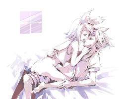 Rule 34 | 1boy, 1girl, ass, bad id, bad pixiv id, barefoot, bottomless, brother and sister, cowgirl position, feet, french kiss, gyorui (toura minato), hetero, incest, kagamine len, kagamine rin, kiss, open clothes, open shirt, plus7, sex, shirt, shorts, siblings, soles, straddling, tongue, twincest, twins, vaginal, vocaloid, window