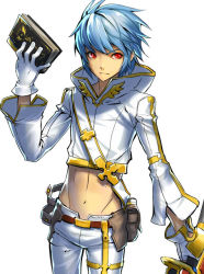 Rule 34 | 1boy, belt, belt buckle, belt pouch, blue hair, book, brown belt, buckle, closed mouth, comiket, cross, gloves, holding, holding book, holding sword, holding weapon, light blue hair, male focus, ninnin (shishitou), original, pouch, red eyes, sash, simple background, solo, sword, thigh strap, unsheathed, weapon, white background, white gloves, white sash