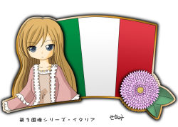 Rule 34 | 1girl, blonde hair, blue eyes, flag, flower, italian flag, italy, lily (flower), long hair, murakami senami