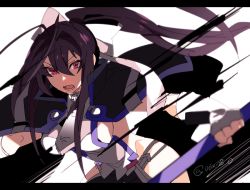 Rule 34 | 1girl, alternate color, antenna hair, backless outfit, bare shoulders, black hair, black pants, blazblue, blazblue: central fiction, blazblue variable heart, bow, breasts, cowboy shot, fingerless gloves, genderswap, genderswap (mtf), gloves, hair between eyes, hair bow, halterneck, hip focus, hip vent, hyakuhachi (over3), large breasts, letterboxed, long hair, lowleg, lowleg pants, mai natsume, no bra, open mouth, pants, polearm, ponytail, red eyes, revealing clothes, ribbon, sideboob, sidelocks, simple background, solo, spear, standing, stomach, tagme, very long hair, weapon, wide hips