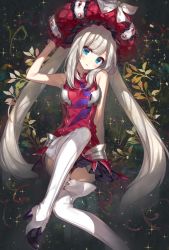 Rule 34 | 1girl, :d, blue eyes, chocoan, fate/grand order, fate (series), gloves, hat, highres, long hair, marie antoinette (fate), open mouth, revision, silver hair, sitting, sleeveless, smile, solo, thighhighs, very long hair, zettai ryouiki