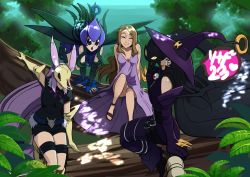 Rule 34 | 4girls, artist request, digimon, forest, hat, lilimon, mask, multiple girls, nature, original, petals, plant, smile, thorns, witch, witch hat, witchmon
