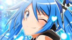 Rule 34 | 1girl, blue background, blue eyes, blue hair, blue theme, bodysuit, hair ornament, happy, henshin, long hair, looking at viewer, matching hair/eyes, mecha musume, one eye closed, ore twintail ni narimasu, smile, solo, tailblue, transformation, tsube aika, twintails, yuto (dialique)