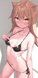 Rule 34 | 1girl, ahoge, animal ears, bikini, black bikini, breasts, brown hair, collarbone, commentary request, cowboy shot, expressionless, flipped hair, grey background, hair between eyes, hand up, heart, heart-shaped pupils, heart in eye, highres, indie virtual youtuber, k mugura, lion ears, lion girl, lion tail, long hair, looking at viewer, navel, parted lips, rurudo lion, side-tie bikini bottom, simple background, small breasts, solo, standing, stomach, swimsuit, symbol-shaped pupils, symbol in eye, tail, two-tone background, virtual youtuber, white background, yellow eyes