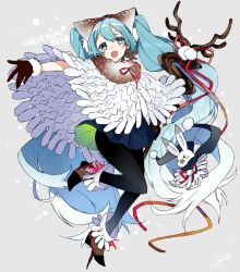 Rule 34 | + +, 1girl, :d, absurdly long hair, ankle boots, antlers, black pantyhose, blue eyes, blue skirt, boots, bow, brown bow, brown footwear, brown gloves, capelet, fur-trimmed gloves, fur collar, fur trim, gloves, gradient hair, hair bow, hatsune miku, highres, horns, long hair, looking at viewer, multicolored hair, neck ribbon, open mouth, pantyhose, pleated skirt, rabbit yukine, red ribbon, ribbon, skirt, smile, sogawa, solo, standing, standing on one leg, twintails, very long hair, vocaloid, white capelet, yuki miku, yuki miku (2018) (applicant)