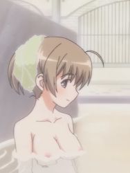 Rule 34 | 00s, 1girl, bath, breasts, lowres, lynette bishop, medium breasts, nipples, nude, screencap, solo, strike witches, world witches series