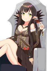 Rule 34 | 1girl, absurdres, bare shoulders, black hair, blush, fate/apocrypha, fate (series), goth fashion, green eyes, highres, long hair, pointy ears, semiramis (fate), smile, yellow eyes