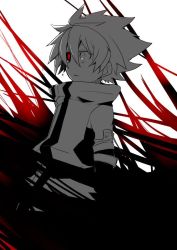 Rule 34 | 1boy, bad id, bad twitter id, black sclera, blazblue, colored sclera, crying, crying with eyes open, detached sleeves, devoured by darkness, kuro yuzu, mismatched sclera, open mouth, ragna the bloodedge, red eyes, short hair, tears, aged down