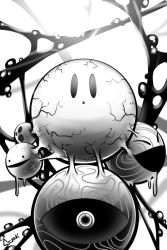 Rule 34 | closed eyes, closed mouth, dot mouth, false smile, greyscale, inktober, kirby: star allies, kirby (series), looking at viewer, monochrome, nintendo, no humans, siczak, smile, swirl, veins, void (kirby), void termina