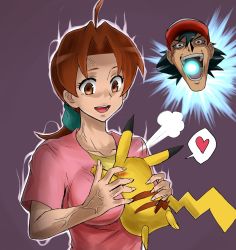 Rule 34 | 1boy, 1girl, ahoge, anger vein, ash ketchum, bad id, bad pixiv id, between breasts, breast smother, breasts, brown eyes, brown hair, cleavage, creatures (company), delia ketchum, face to breasts, false smile, game freak, gen 1 pokemon, heart, hetero, large breasts, matsumoto rika, mature female, nintendo, parody, pikachu, pokemon, pokemon (anime), pokemon (classic anime), pokemon (creature), ponytail, smile, spoken heart, style parody, turizao, veins, voice actor connection, what, yu-gi-oh!, yu-gi-oh! duel monsters