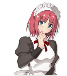 Rule 34 | 1girl, blue eyes, closed mouth, hirakawa, hisui (tsukihime), juliet sleeves, long sleeves, looking at viewer, maid, maid headdress, pink hair, puffy sleeves, short hair, simple background, solo, tsukihime, upper body, white background