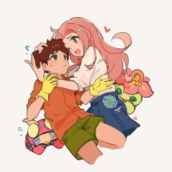 Rule 34 | 1boy, 1girl, age difference, brown eyes, brown hair, digimon, digimon adventure, digimon adventure tri., digivice, highres, izumi koshiro, looking at another, palmon, tachikawa mimi, tentomon, time paradox