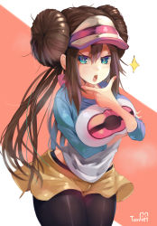 Rule 34 | 1girl, absurdres, bad id, bad pixiv id, black pantyhose, blue eyes, blush, breasts, brown hair, commentary request, creatures (company), double bun, game freak, hair bun, hand on own chin, highres, korean commentary, large breasts, long fingers, long hair, looking at viewer, nail polish, nintendo, open mouth, pantyhose, pink nails, pokemon, pokemon bw2, pokemon masters ex, revision, rosa (pokemon), shorts, solo, stroking own chin, thinking, torriet, twintails, visor cap, yellow shorts