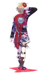Rule 34 | 1boy, blonde hair, colored shadow, from behind, full body, highres, long sleeves, monado, mugimugis, shadow, shorts, shulk (xenoblade), simple background, solo, walking, weapon, weapon on back, white background, xenoblade chronicles (series), xenoblade chronicles 1