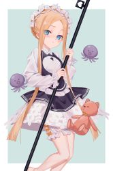 Rule 34 | 1girl, abigail williams (fate), abigail williams (festival outfit) (fate), absurdres, black skirt, blonde hair, blue eyes, blush, breasts, dress, fate/grand order, fate (series), forehead, heroic spirit festival outfit, highres, littleamber, long hair, long sleeves, looking at viewer, maid, octopus, official alternate costume, parted bangs, sidelocks, skirt, small breasts, solo, stuffed animal, stuffed toy, teddy bear, white dress