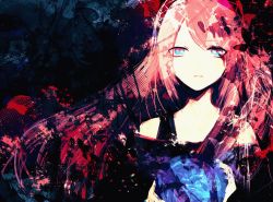Rule 34 | 1girl, black background, black shirt, blue eyes, commentary, earth (planet), expressionless, highres, holding planet, long hair, looking at viewer, megurine luka, parted lips, pink hair, planet, shirt, solo, unf (unotfound 404), upper body, vocaloid