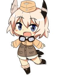 Rule 34 | 1girl, blush stickers, chibi, garrison cap, goggles, goggles around neck, hat, head wings, highres, hitonounti, looking at viewer, military, military uniform, open mouth, outstretched arms, pink hair, raisa pottgen, simple background, smile, solo, standing, standing on one leg, strike witches, tail, uniform, white background, wings, witches of africa, world witches series