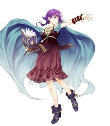 Rule 34 | 1girl, blue cape, book, cape, female focus, fire emblem, fire emblem heroes, full body, highres, holding, holding book, jewelry, long hair, lute (fire emblem), matching hair/eyes, necklace, nintendo, official art, purple eyes, purple footwear, purple hair, solo, transparent background