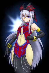 Rule 34 | 1girl, armband, black gloves, blue eyes, bracelet, duel monster, elbow gloves, female focus, gloves, jewelry, long hair, looking at viewer, pataneet, pointy ears, red eyes, ruin, queen of oblivion, serious, solo, very long hair, white hair, yu-gi-oh!, yu-gi-oh! duel monsters