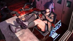 Rule 34 | 1girl, 2boys, absurdres, animal ears, arknights, black footwear, black shorts, black socks, blood, blood on face, blue hair, blush, breasts, cat ears, cat tail, character name, collarbone, commentary, dated, feet on table, full body, green eyes, grey jacket, grey shirt, gun, handgun, highres, holding, holding gun, holding weapon, hood, hooded jacket, huge filesize, indoors, jacket, jessica (arknights), kneehighs, looking at viewer, medium breasts, medium hair, multicolored hair, multiple boys, open clothes, open jacket, open mouth, pink hair, pistol, ponytail, radish p, shirt, shoe soles, shoes, short shorts, shorts, smoke, sneakers, socks, solo, streaked hair, suppressor, tail, thighs, two-tone hair, weapon