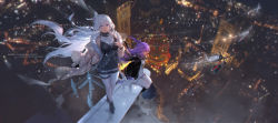 Rule 34 | 2girls, aircraft, airplane, artist name, azur lane, black footwear, black gloves, blue eyes, box, breasts, christmas tree, city, city lights, clock, clock tower, coat, covered navel, elizabeth tower, english text, fur trim, gift, gift box, gloves, highres, illustrious (azur lane), large breasts, london, long hair, merry christmas, multiple girls, night, pantyhose, purple eyes, purple hair, scarf, single glove, sitting, standing, stuffed unicorn, swd3e2, thigh strap, tower, unicorn (azur lane), white hair, white legwear, winter clothes