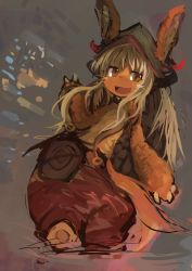 Rule 34 | 10s, brown eyes, furry, grey hair, highres, kaamin (mariarose753), made in abyss, nanachi (made in abyss), open mouth