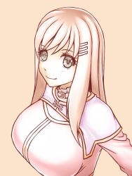 Rule 34 | 1girl, abu, breasts, brown hair, closed mouth, hair ornament, hairclip, large breasts, long hair, looking at viewer, simple background, sophia esteed, star ocean, star ocean till the end of time